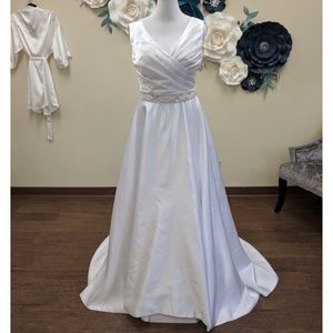 A-Line Satin Bridal Gown with Attached Belt size 16